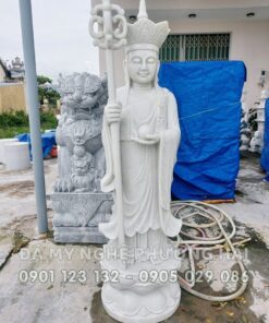 Tượng Địa tạng cầm hạt minh châu đá trắng