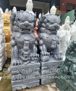 Cặp kỳ lân đá trắng xám