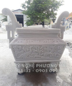 Lư hương vuông đá trắng