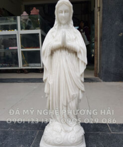 Tượng Đức mẹ mân côi đá trắng cao 50cm