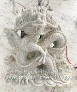 Tượng rồng cuộn đá cẩm thạch trắng
