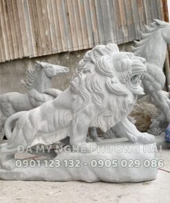 Tượng Sư tử đá trắng xám